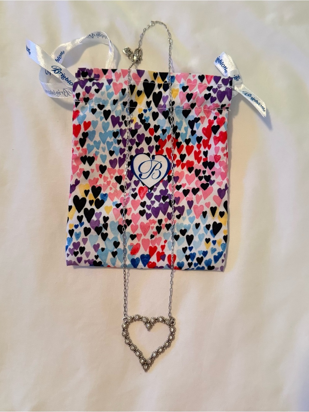 Brighton Silver Heart Necklace with Sparkling Rhinestones